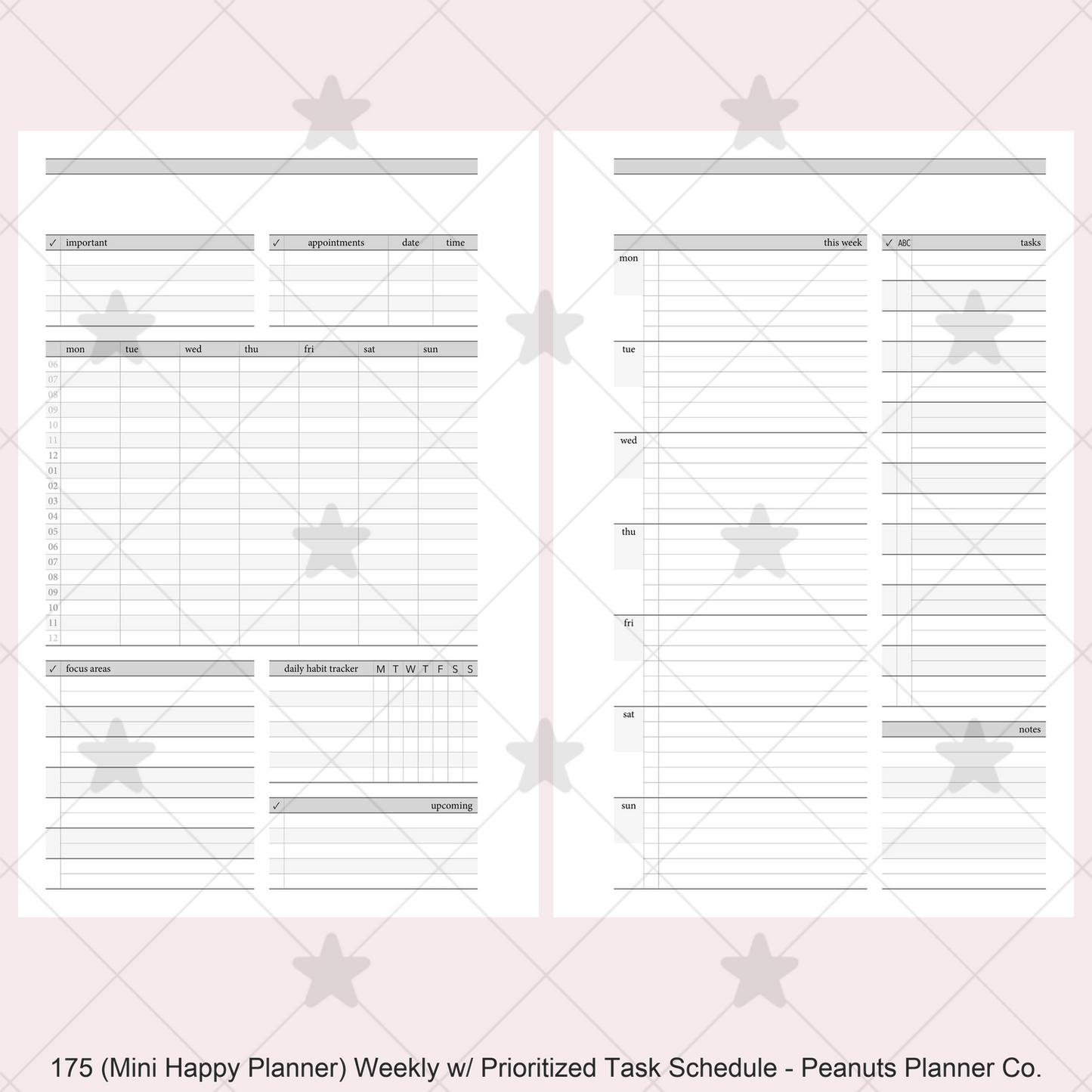 175: Stripes Weekly w/ Prioritized ABC Task List, Small Timed Schedule