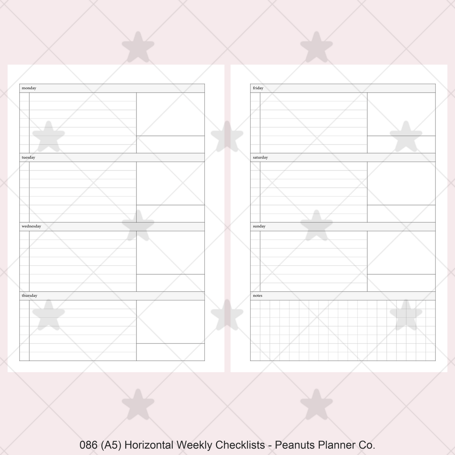 086: Horizontal Weekly Checklist Wo2P