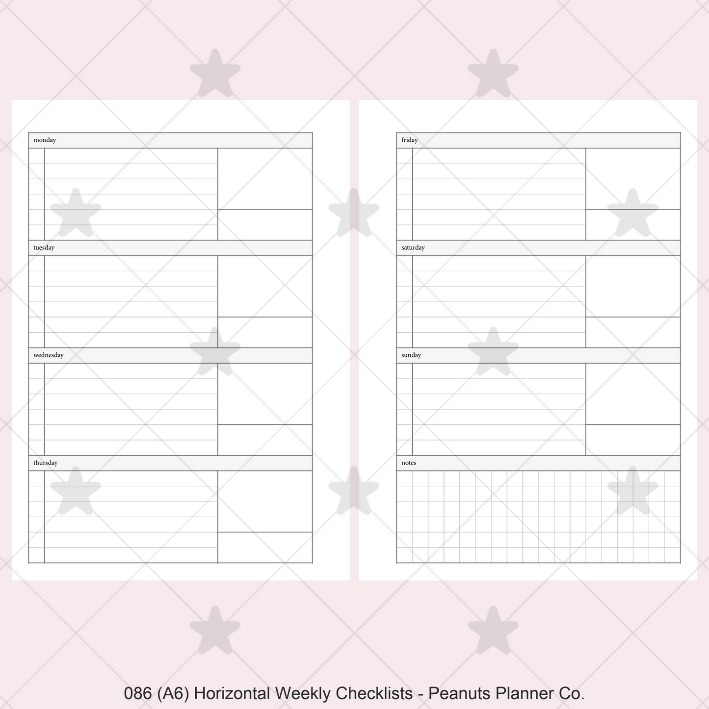 086: Horizontal Weekly Checklist Wo2P