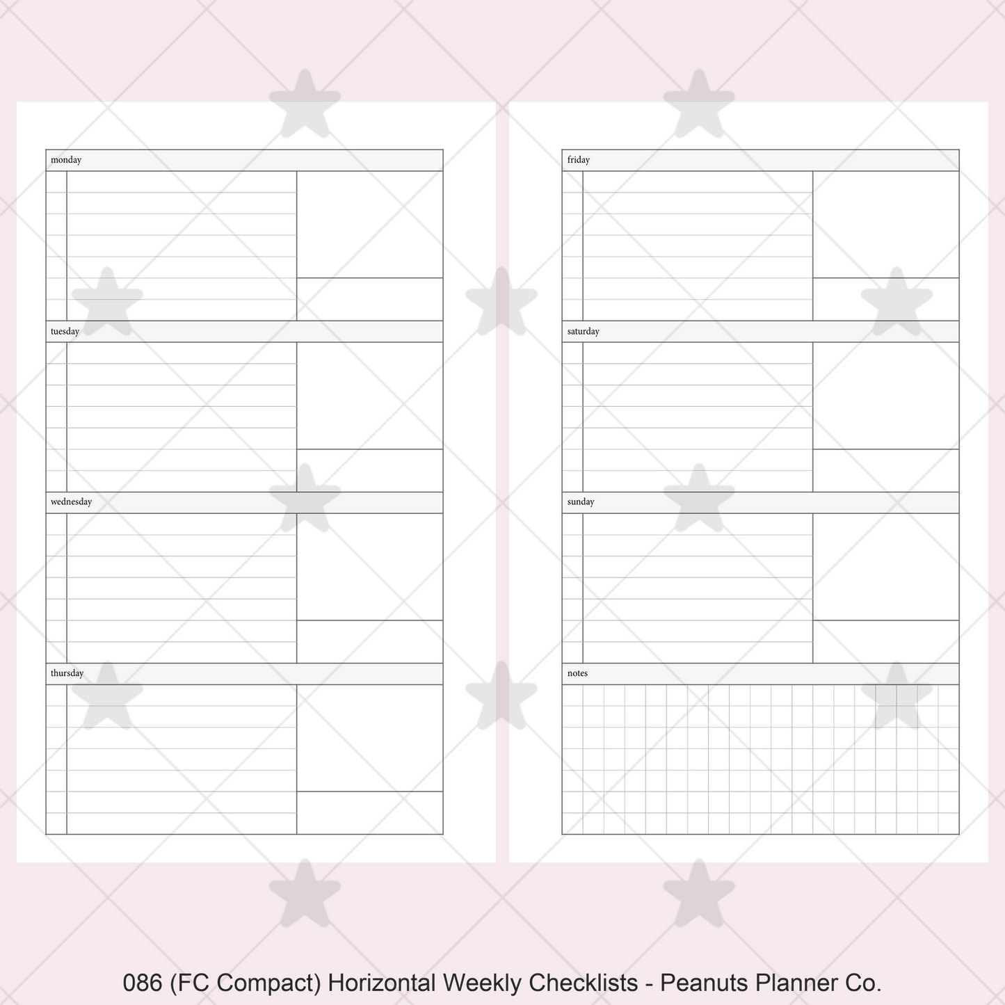 086: Horizontal Weekly Checklist Wo2P