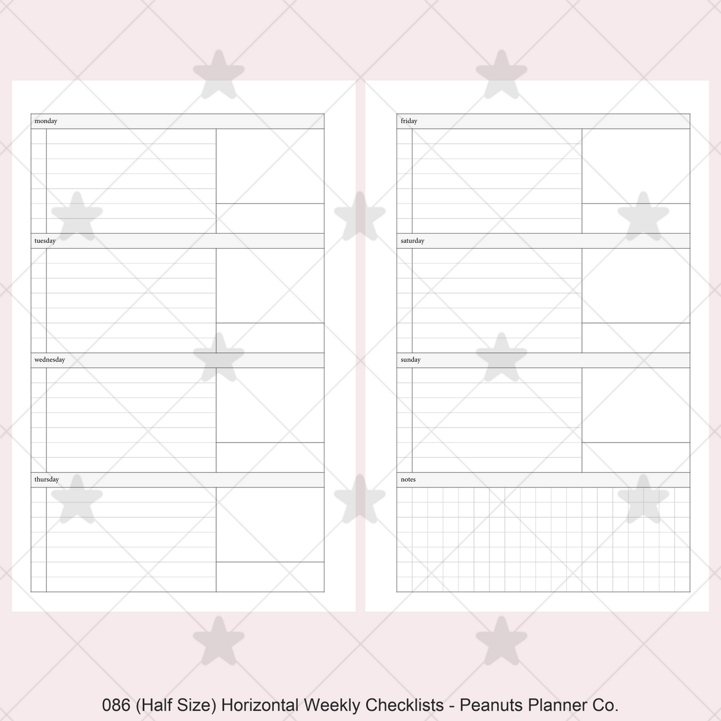 086: Horizontal Weekly Checklist Wo2P