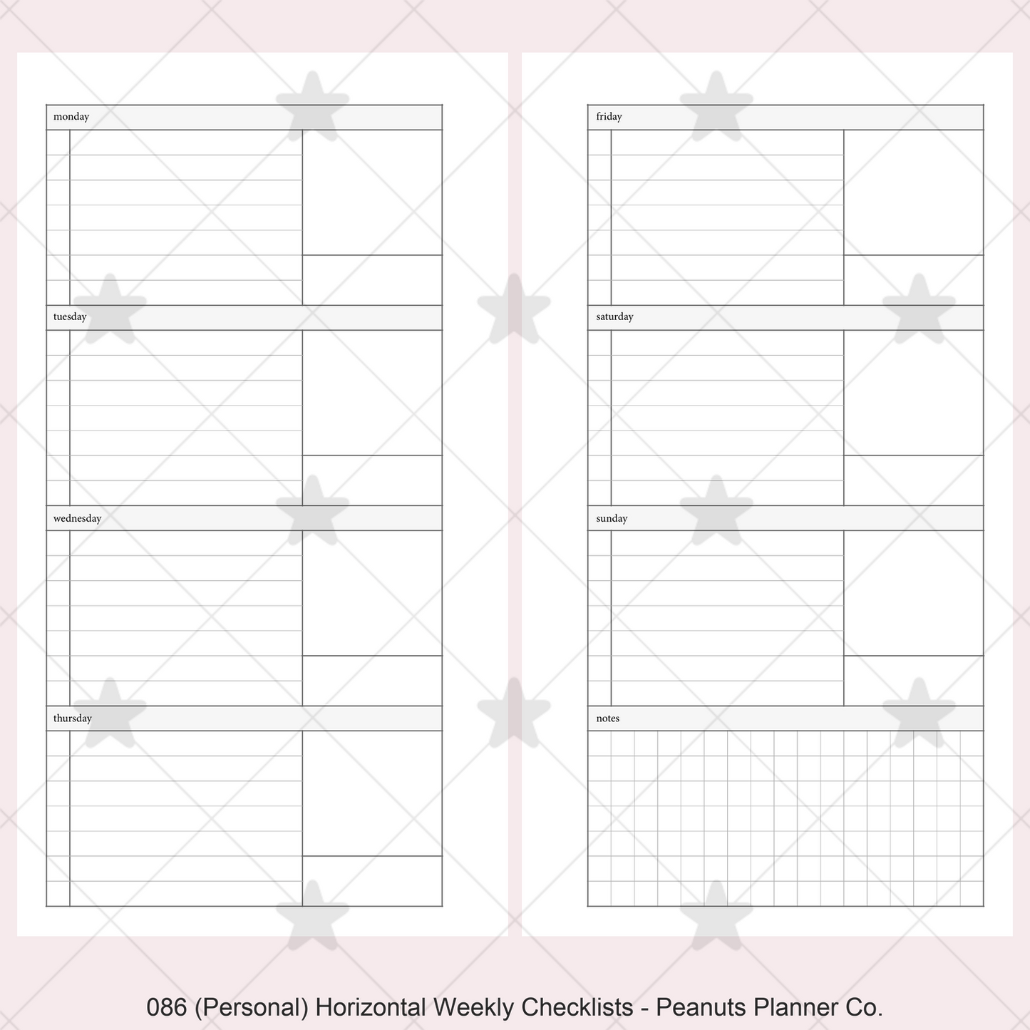 086: Horizontal Weekly Checklist Wo2P