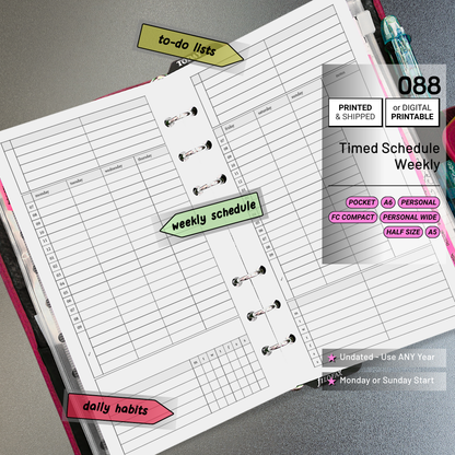 088: Weekly Timed Schedule w/ Categories & Tracker Wo2P