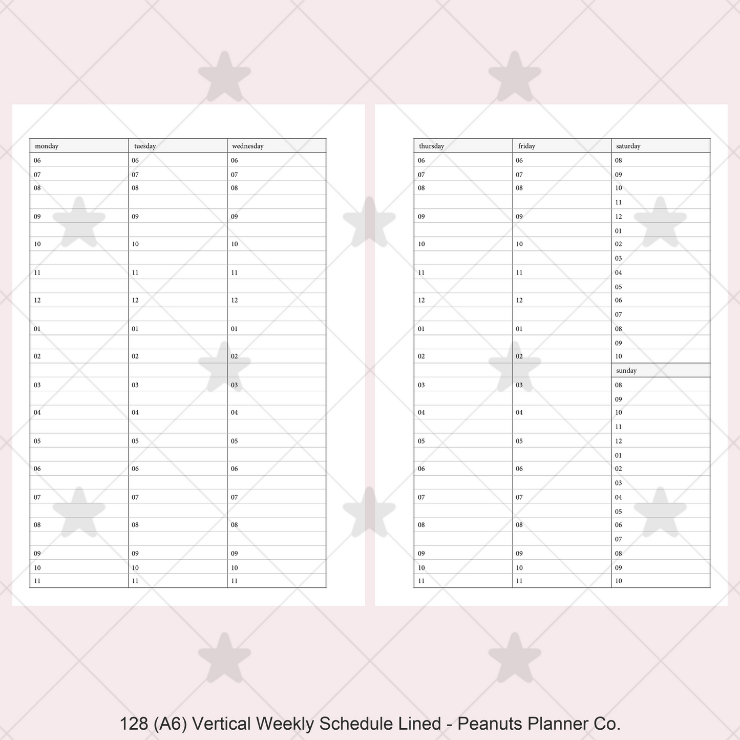128: Vertical Weekly Timed Schedule Lined Columns Wo2P