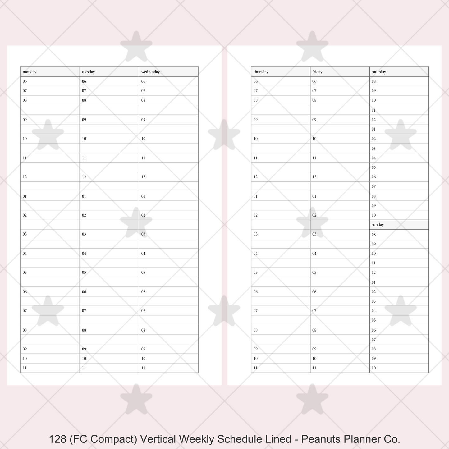 128: Vertical Weekly Timed Schedule Lined Columns Wo2P