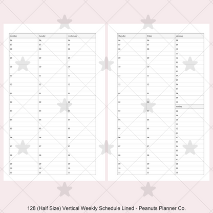 128: Vertical Weekly Timed Schedule Lined Columns Wo2P