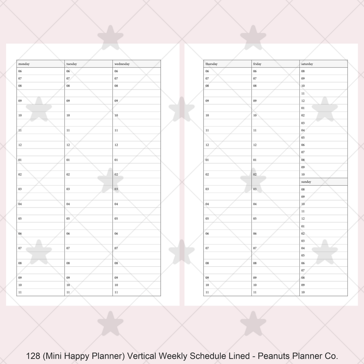 128: Vertical Weekly Timed Schedule Lined Columns Wo2P