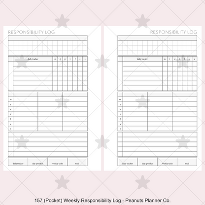 157: Weekly Responsibility Log Children Kids Chores Allowance Tracker Wo1P