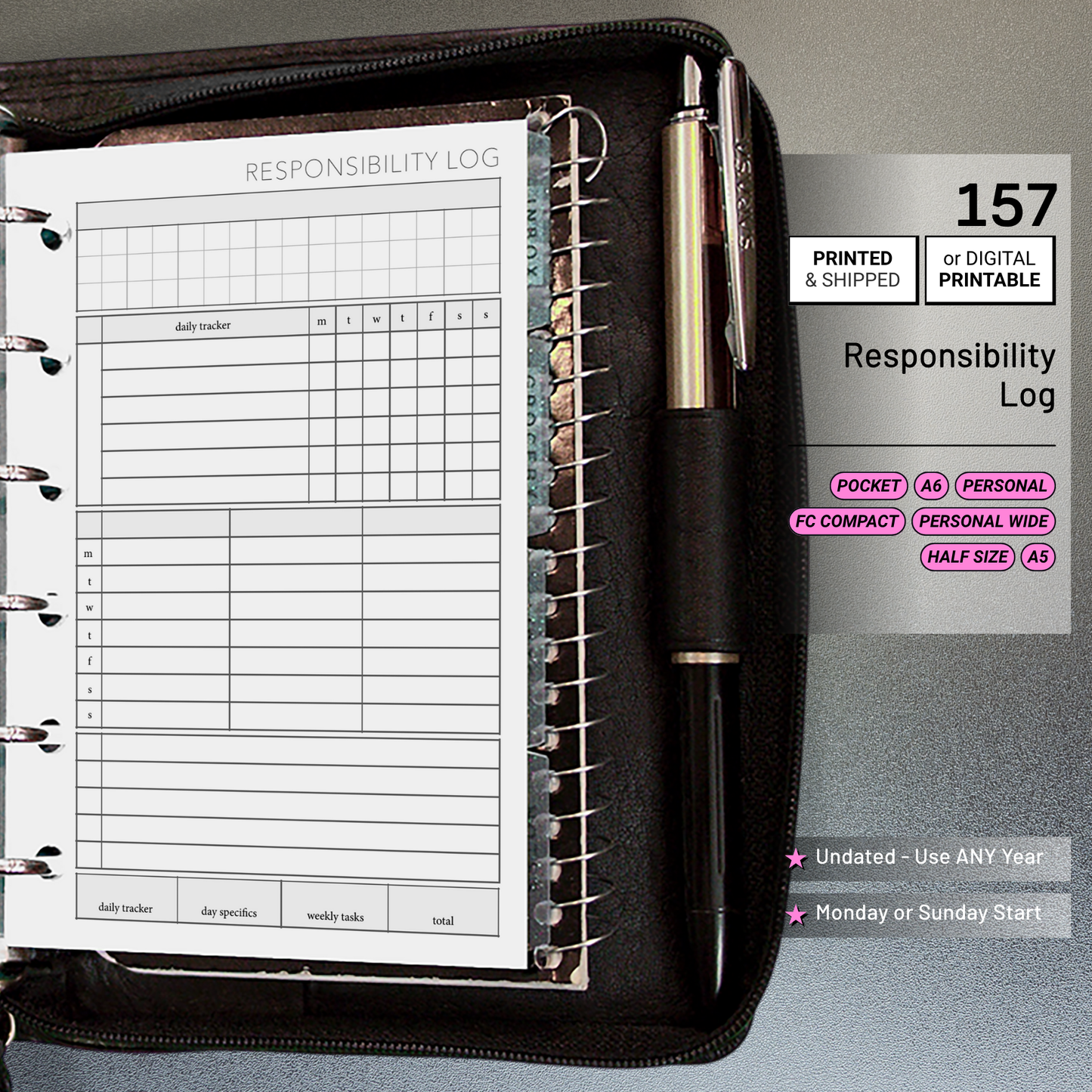 157: Weekly Responsibility Log Children Kids Chores Allowance Tracker Wo1P
