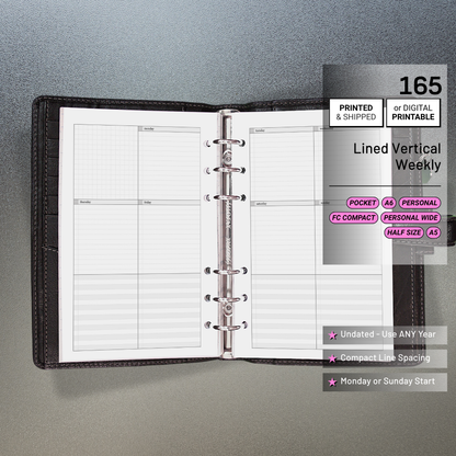 165: Lightly Lined Vertical Weekly Wo2P w/ Tasks & Notes