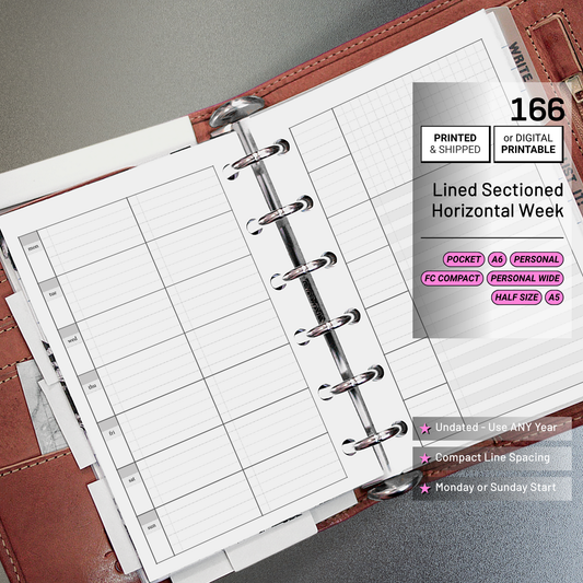 166: Lightly Lined Sectioned Horizontal Weekly Wo1P Wo2P w/ Running Tasks List & Notes
