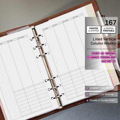 167: Lightly Lined Vertical Column Weekly Wo2P w/ Tasks & Notes