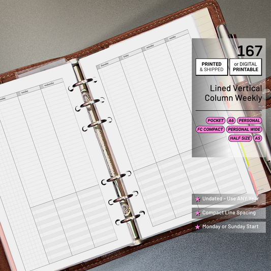 167: Lightly Lined Vertical Column Weekly Wo2P w/ Tasks & Notes