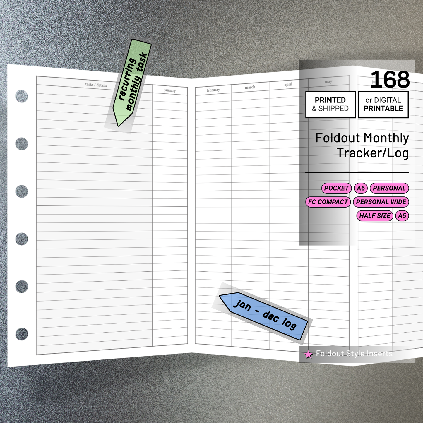 168: Foldout Monthly Tracker Habit Log