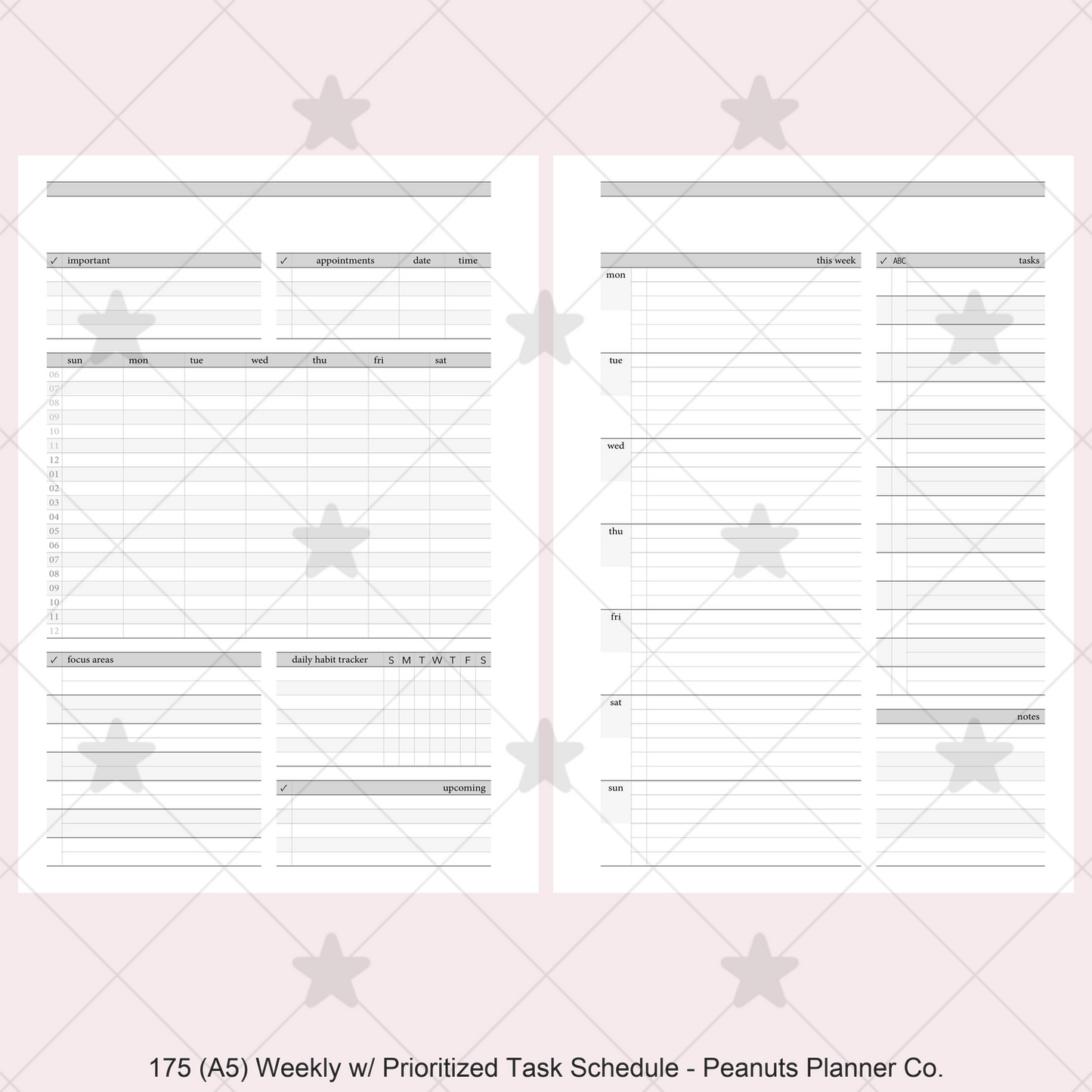 175: Stripes Weekly w/ Prioritized ABC Task List, Small Timed Schedule