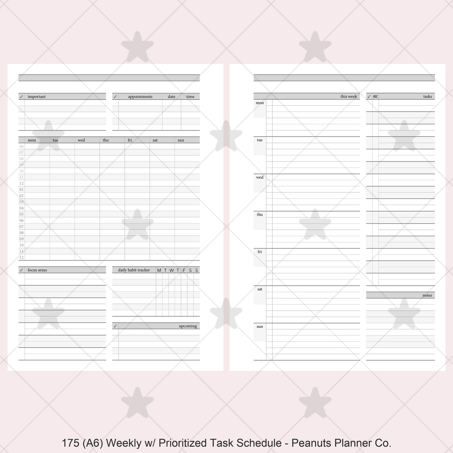 175: Stripes Weekly w/ Prioritized ABC Task List, Small Timed Schedule