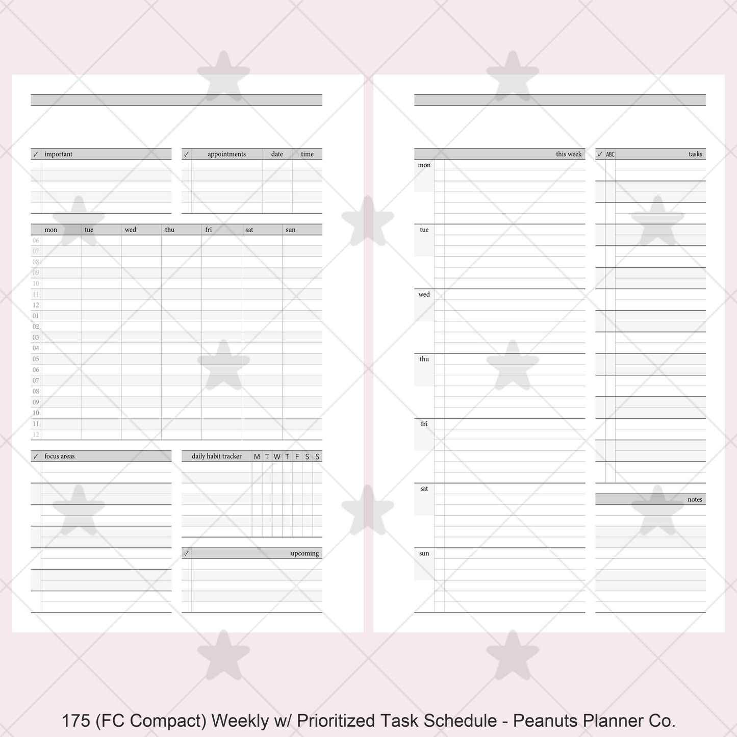 175: Stripes Weekly w/ Prioritized ABC Task List, Small Timed Schedule