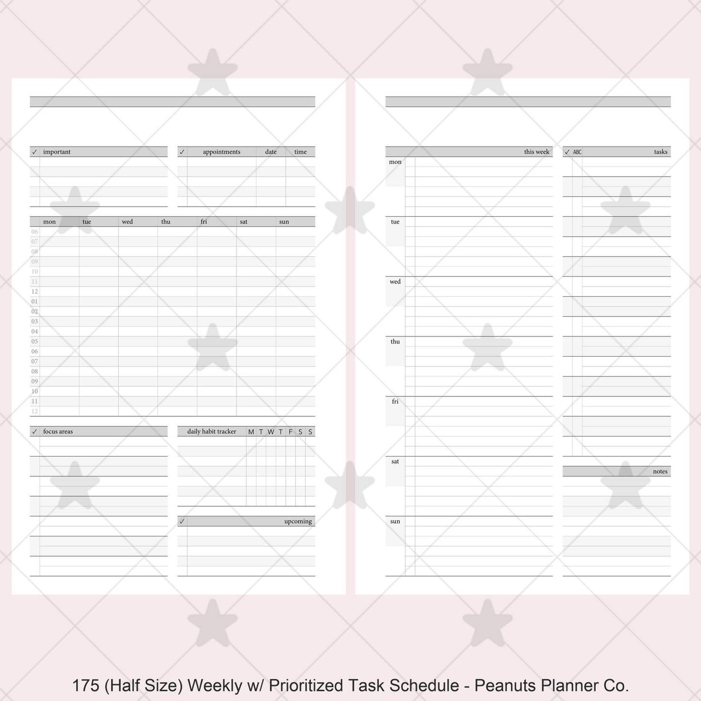 175: Stripes Weekly w/ Prioritized ABC Task List, Small Timed Schedule