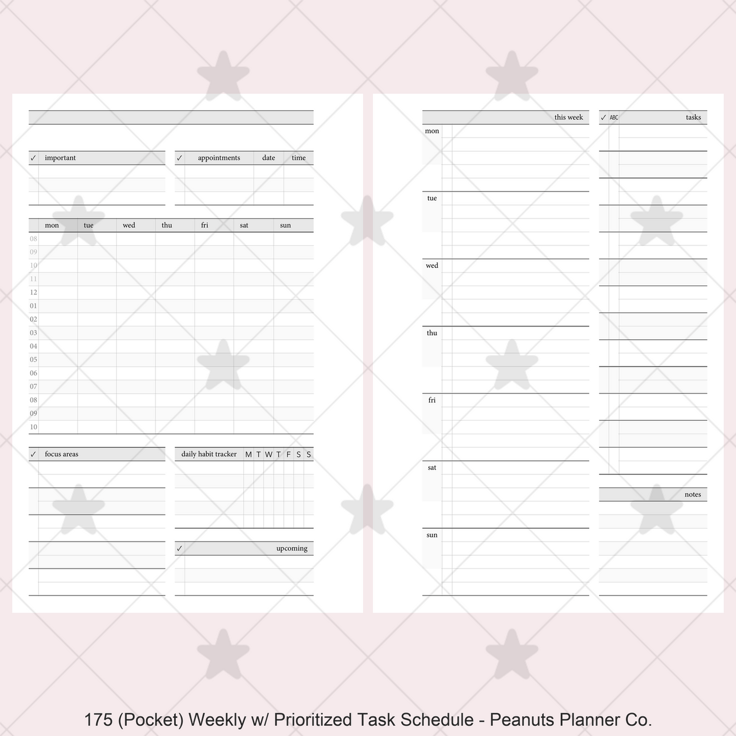 175: Stripes Weekly w/ Prioritized ABC Task List, Small Timed Schedule