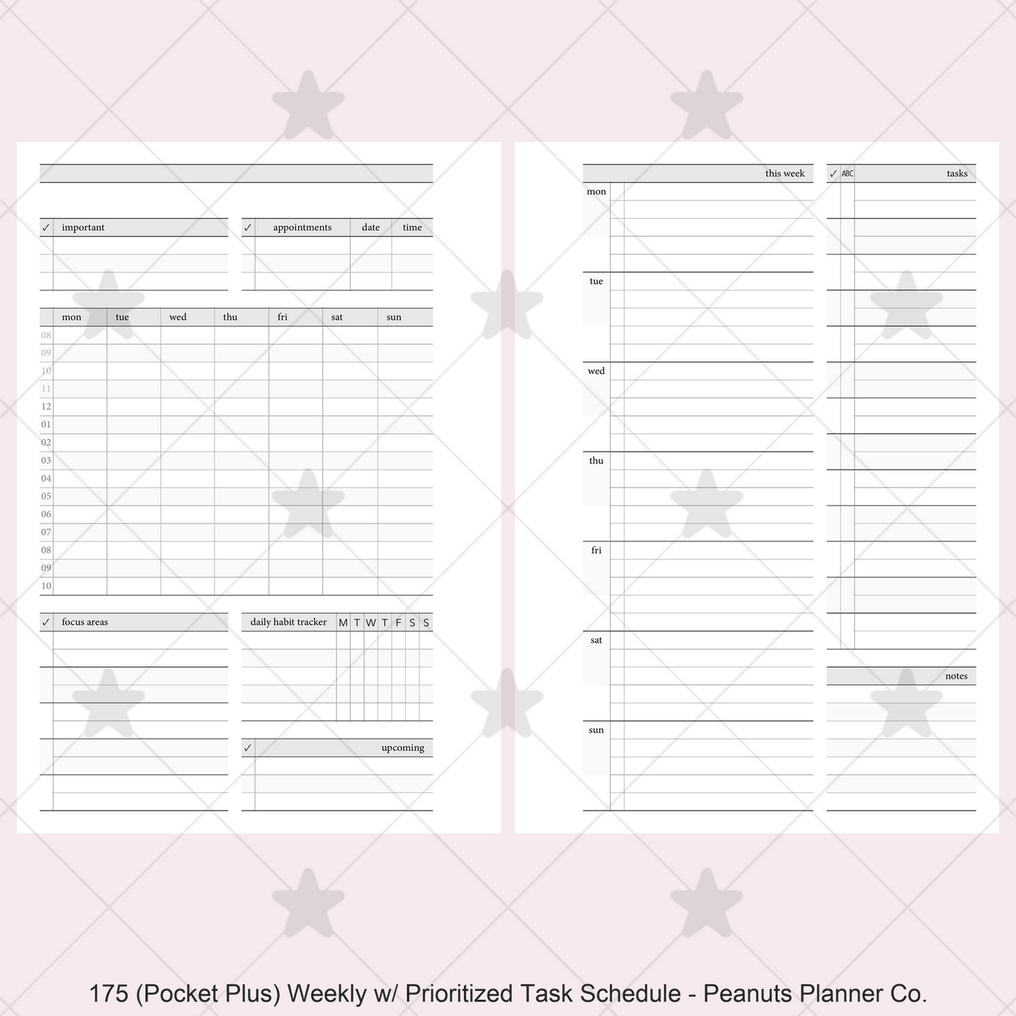 175: Stripes Weekly w/ Prioritized ABC Task List, Small Timed Schedule
