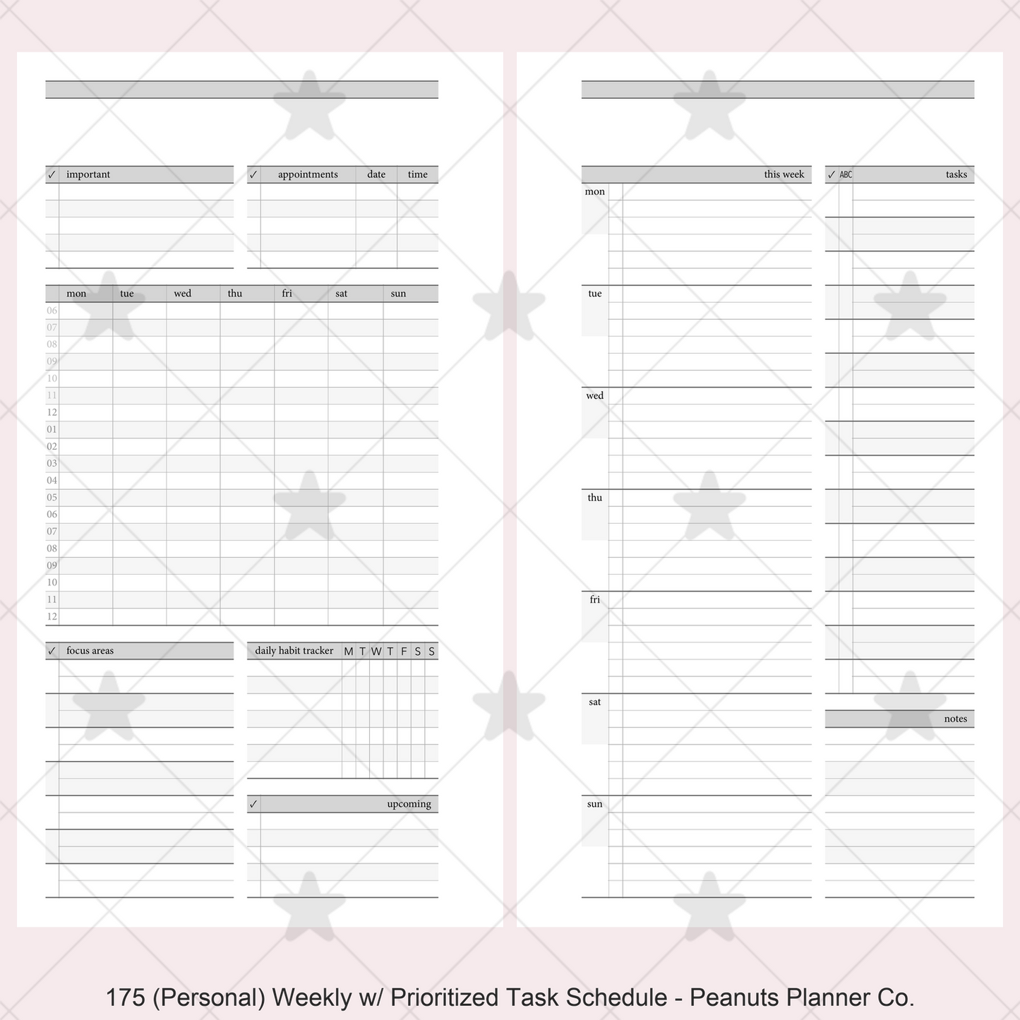 175: Stripes Weekly w/ Prioritized ABC Task List, Small Timed Schedule