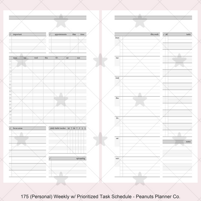 175: Stripes Weekly w/ Prioritized ABC Task List, Small Timed Schedule