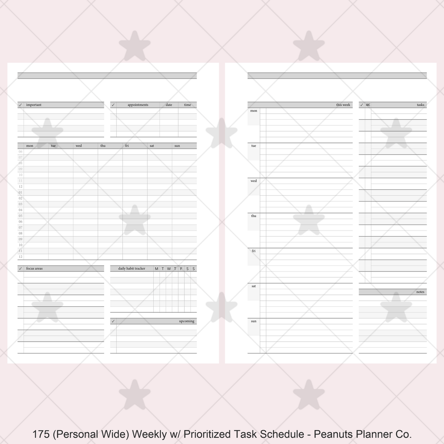 175: Stripes Weekly w/ Prioritized ABC Task List, Small Timed Schedule