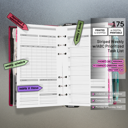 175: Stripes Weekly w/ Prioritized ABC Task List, Small Timed Schedule