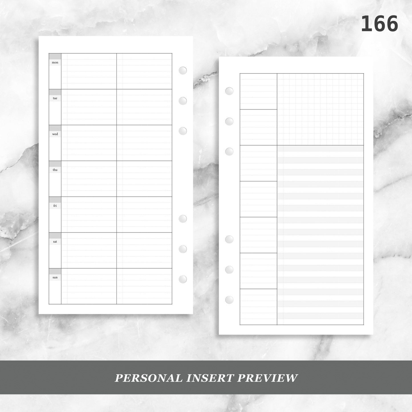 166: Lightly Lined Sectioned Horizontal Weekly Wo1P Wo2P w/ Running Tasks List & Notes