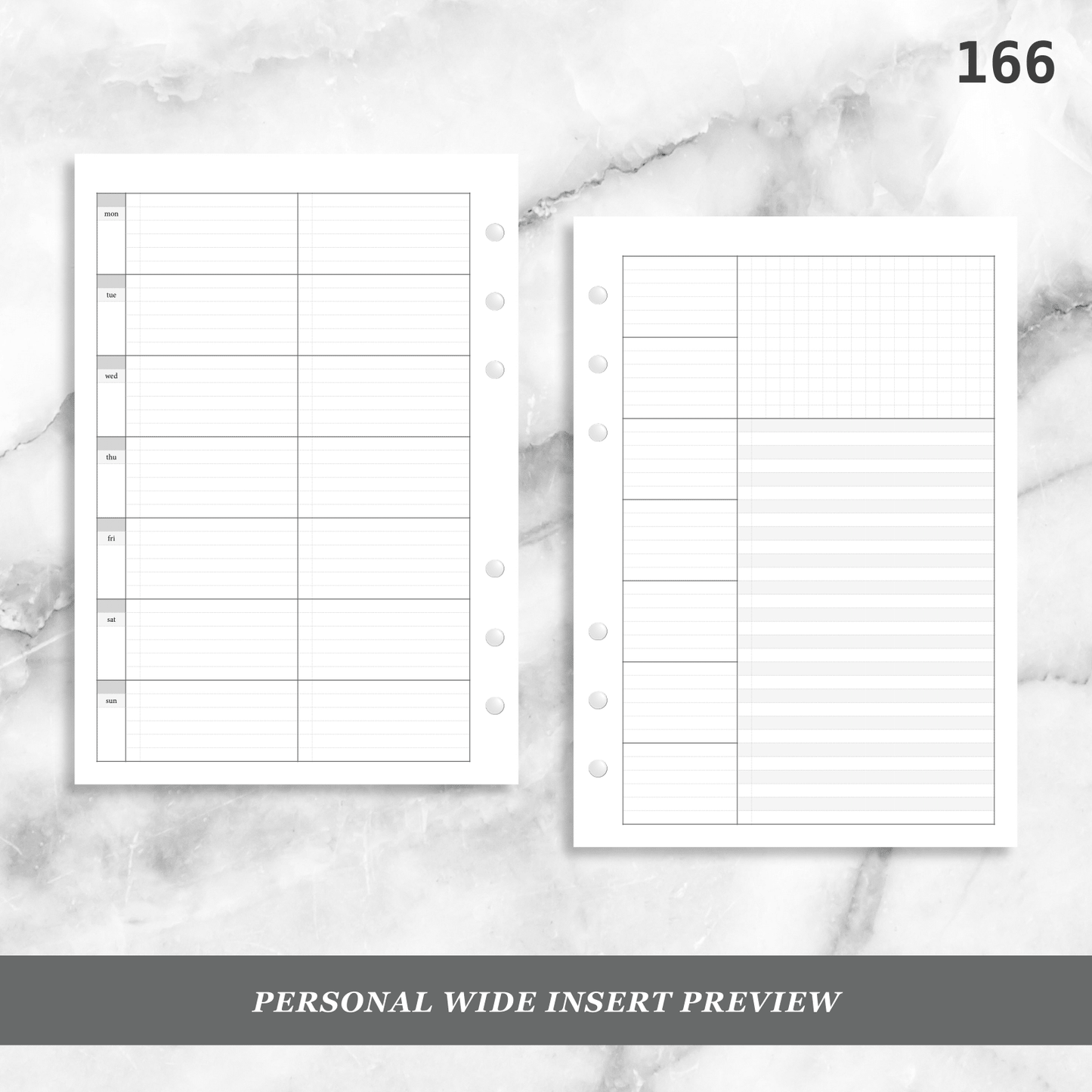 166: Lightly Lined Sectioned Horizontal Weekly Wo1P Wo2P w/ Running Tasks List & Notes