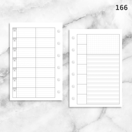 166: Lightly Lined Sectioned Horizontal Weekly Wo1P Wo2P w/ Running Tasks List & Notes